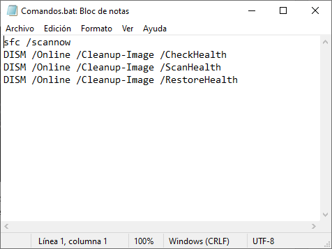 automatizar comando para reparar windows